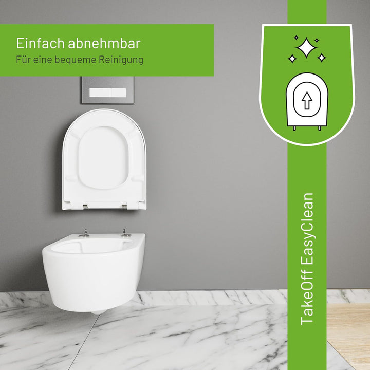 LUVETT® WC-Sitz D600 D-Form Weiss mit Absenkautomatik SoftClose, EasyClean (abnehmbar), Duroplast, e