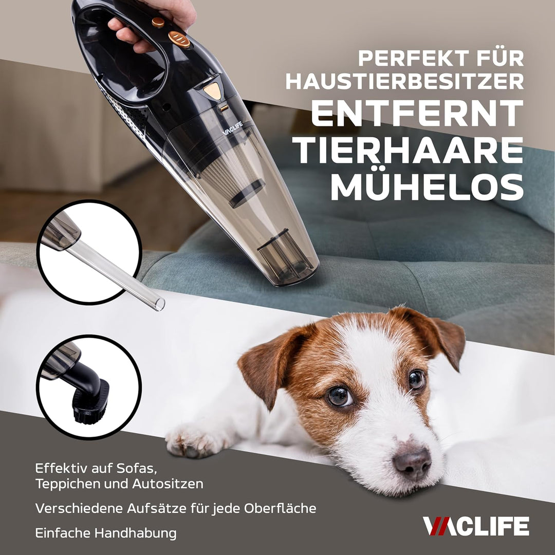 100W Kabelloser Akku-Handstaubsauger, Beutellos mit HEPA-Filter, LED-Licht, Zwei Aufsätzen, Leicht &