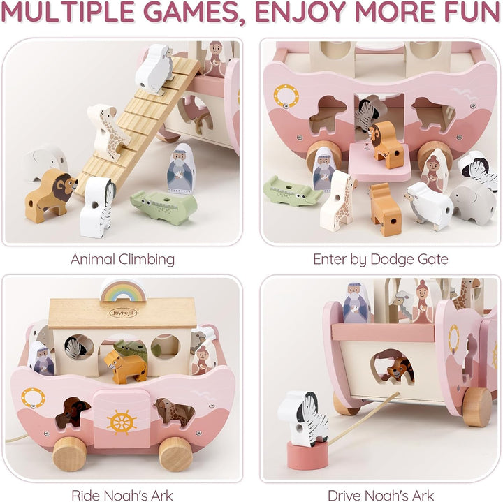 Joyreal Arche Noah Holz - Geschenk Taufe, Taufgeschenke für Jungen Mädchen Kinder, Montessori Spielz