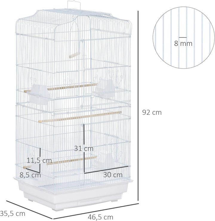 PawHut Vogelkäfig Vogelhaus Vogelvoliere Wellensittich Vogelbauer mit ausnehmbarer Bodenschale Weiss