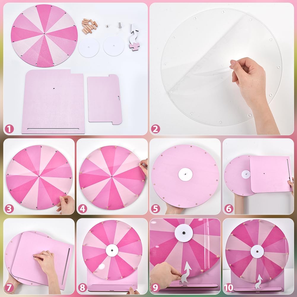 UNICRAFTALE Spinner Gewinnspiel Roulette Perlmuttrosa Drehscheibe Aus Holz Mit Beschreibbarer Und Ab