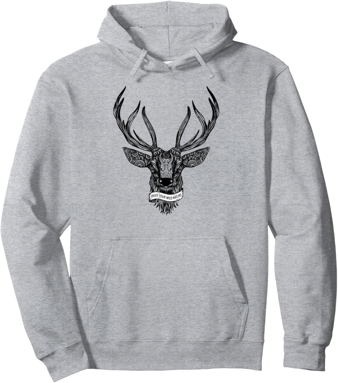 Enjoy Your Wild Nature - Hirsch, Geweih, Natur Spruch Pullover Hoodie