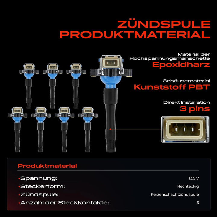 Frankberg 8x Zündspule + Zündkerzen Kompatibel mit 3er E36 E46 1993-2002 5er E39 1995-2004 7er E38 1