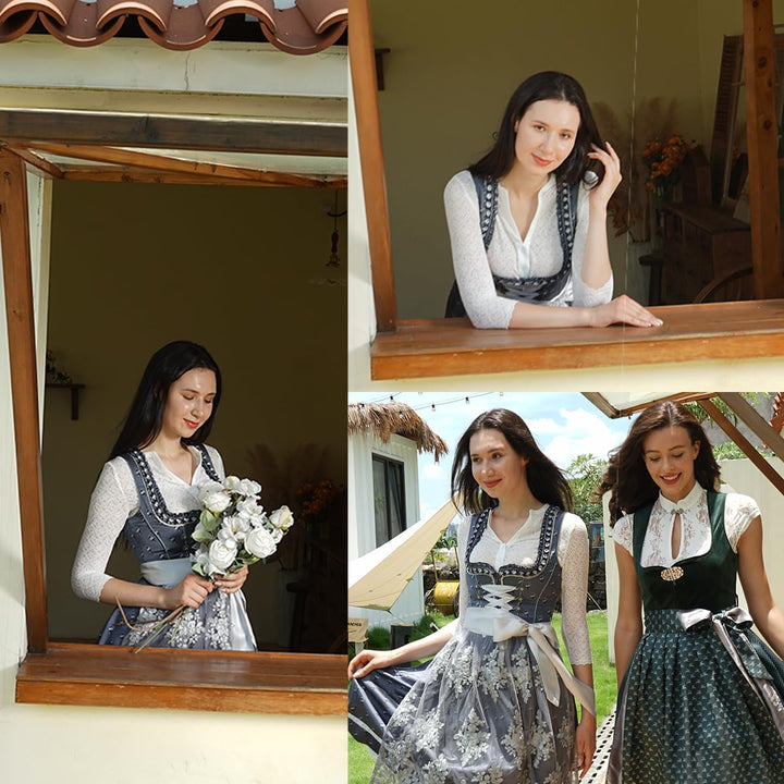 Dirndlbluse Damen Trachtenbluse Creme Dirndl Bluse für Bavarian Oktoberfest 38 Creme-48, 38 Creme-48