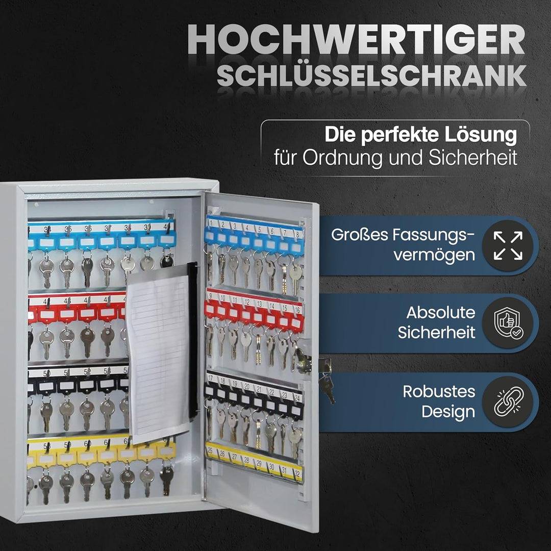 Schlüsselschrank,HxBxT 450x300x80mm,64 Haken,eintürig,RAL7035