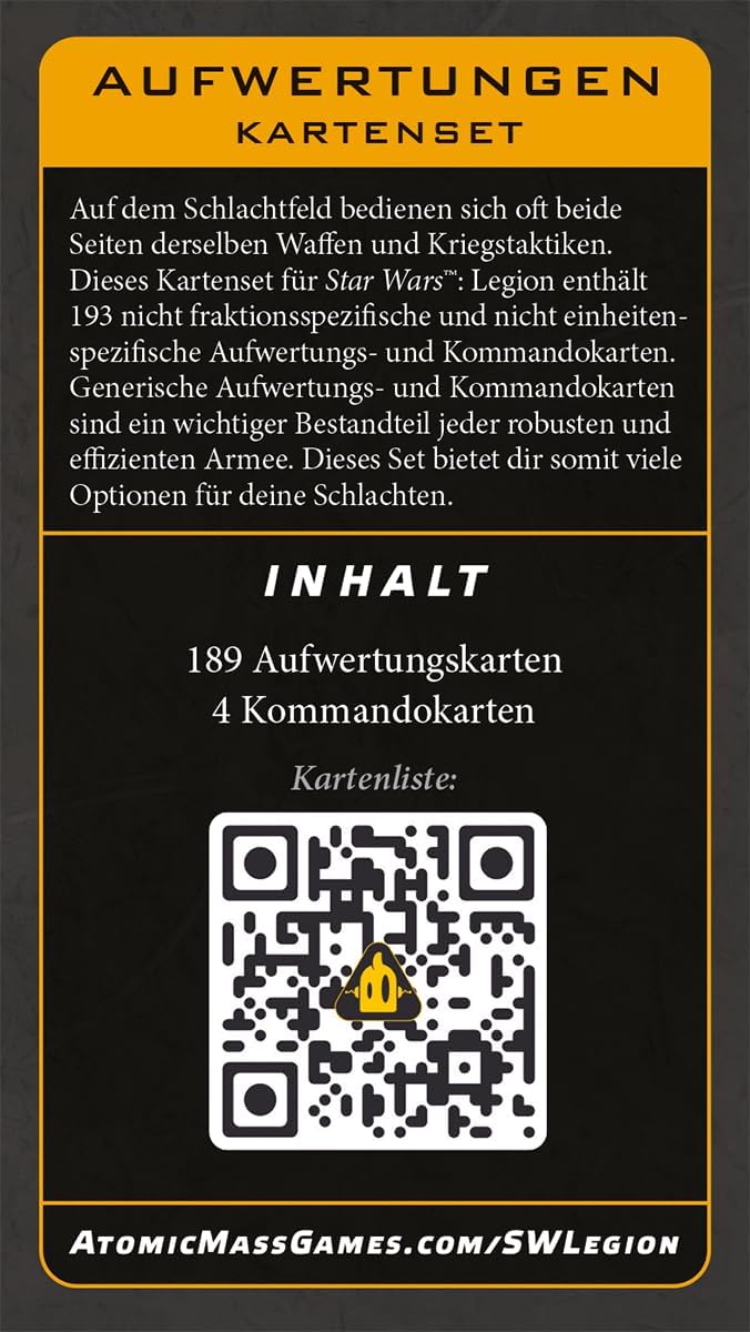Asmodee, Star Wars: Legion – Aufwertungen Kartenset, Atomic Mass Games, Erweiterung, Tabletop, 2 Spi