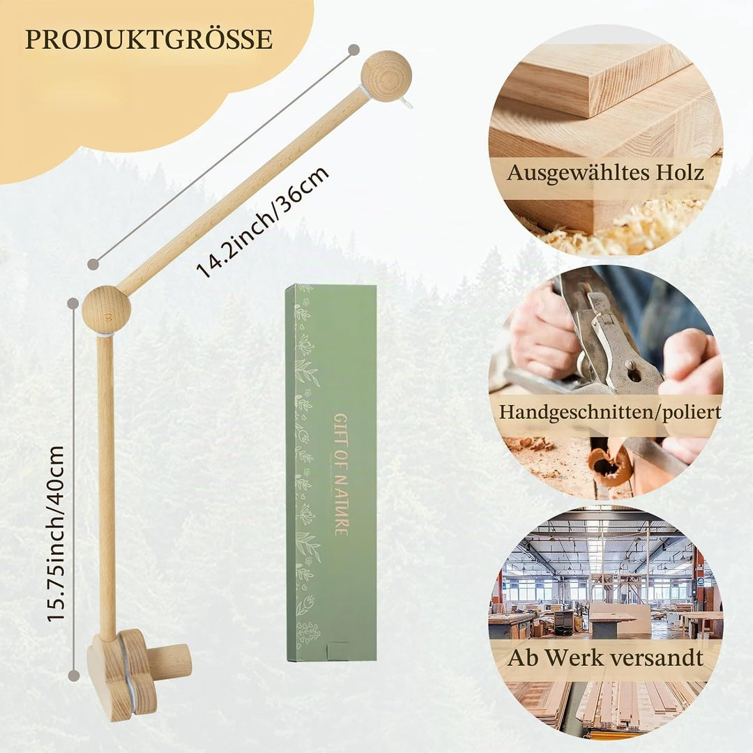 Mobile Halterung Holz für Babybett, Mobile Ständer Wolken Design, 360°Drehbar Baby Mobile Aufhänger,