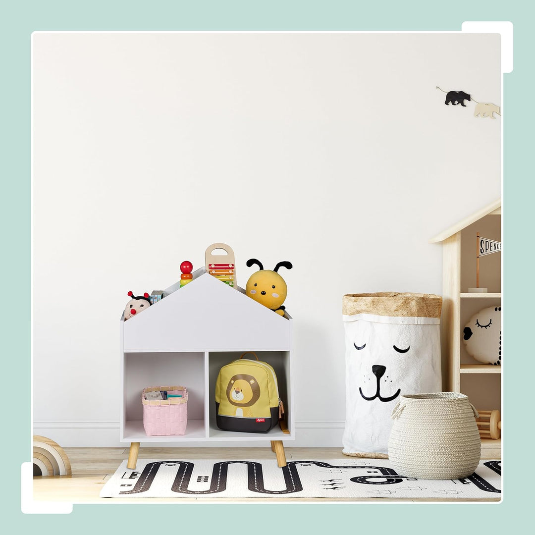 Relaxdays Kinderregal Haus, HxBxT: 64,5 x 60 x 30 cm, 6 Fächer, Aufbewahrungsregal Kinderzimmer, Hau