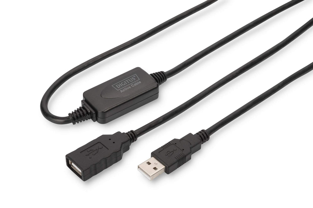 DIGITUS Aktives USB 2.0 Verlängerungskabel, Repeaterkabel, 15 m Länge, USB A Stecker auf USB A Buchs