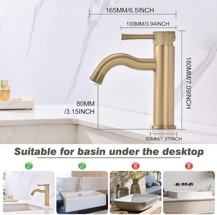 TRYSEA Wasserhahn Bad Gold mit Verlängerung, Strahlregler,Waschtisch Waschtisch,Wasserhähne für Bade