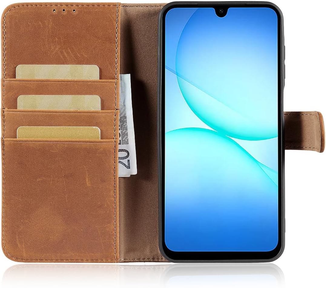 LENSUN Lederhülle für Samsung Galaxy A17 5G, Echtleder Hülle [Kartenfach][RFID Schutz][Echtes Leder]
