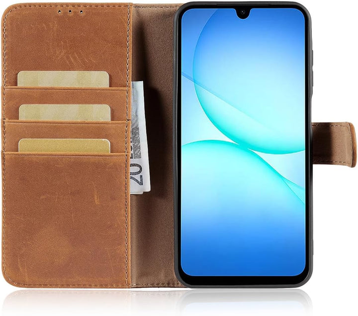 LENSUN Lederhülle für Samsung Galaxy A17 5G, Echtleder Hülle [Kartenfach][RFID Schutz][Echtes Leder]