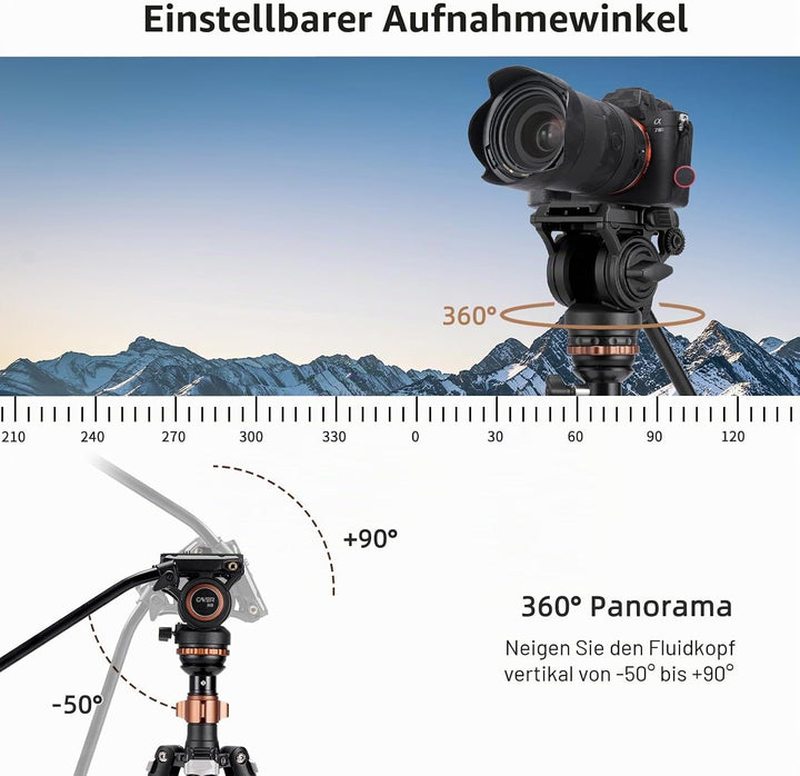 Professionelles Video-Stativ-Einbeinstativ-Kit, Cayer AF2451 67-Zoll-Aluminium-Teleskop-Flip-Lock-St