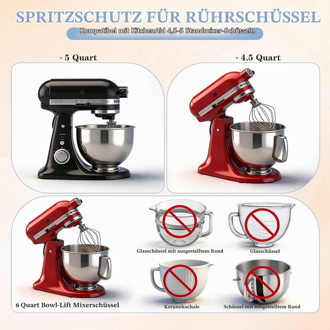 Mixer Mehl Trichter Spritzschutz Kompatibel mit KitchenAid 3-in-1 Standmixer Zubehör mit faltbarem M