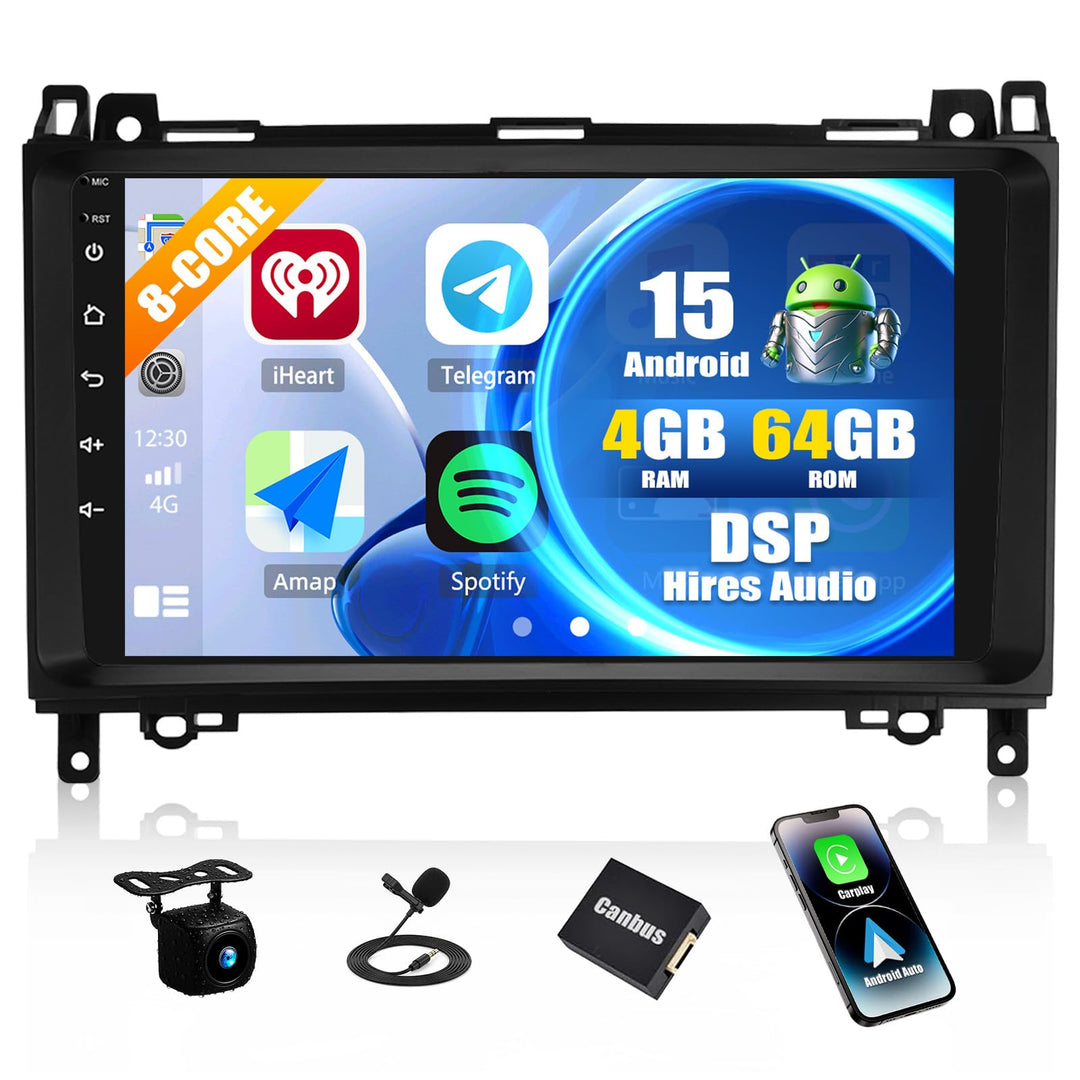 CAMECHO Qualcomm 8-Kern 4+64G Android 15 Autoradio für Mercedes Benz B-Class W245 Viano Vito W639 Sp