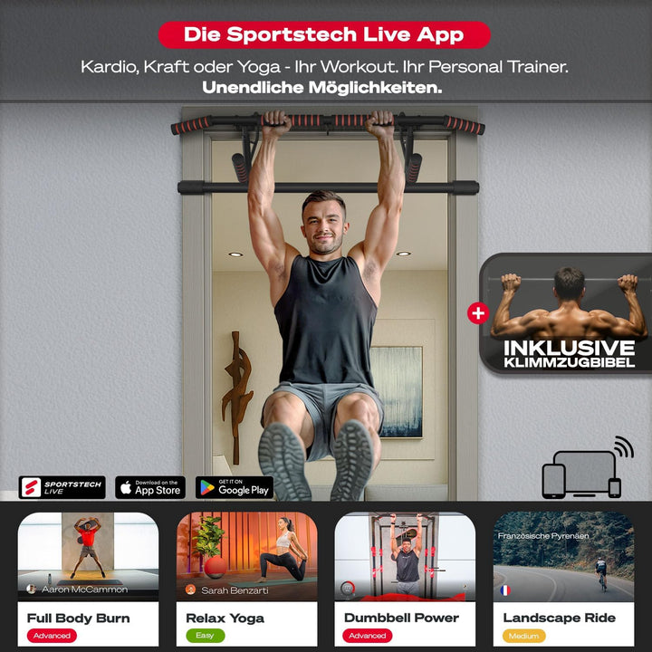 Sportstech Pullmate Klimmzugstange für Zuhause zum Einhängen, Türrahmenmontage ohne Schrauben, verst