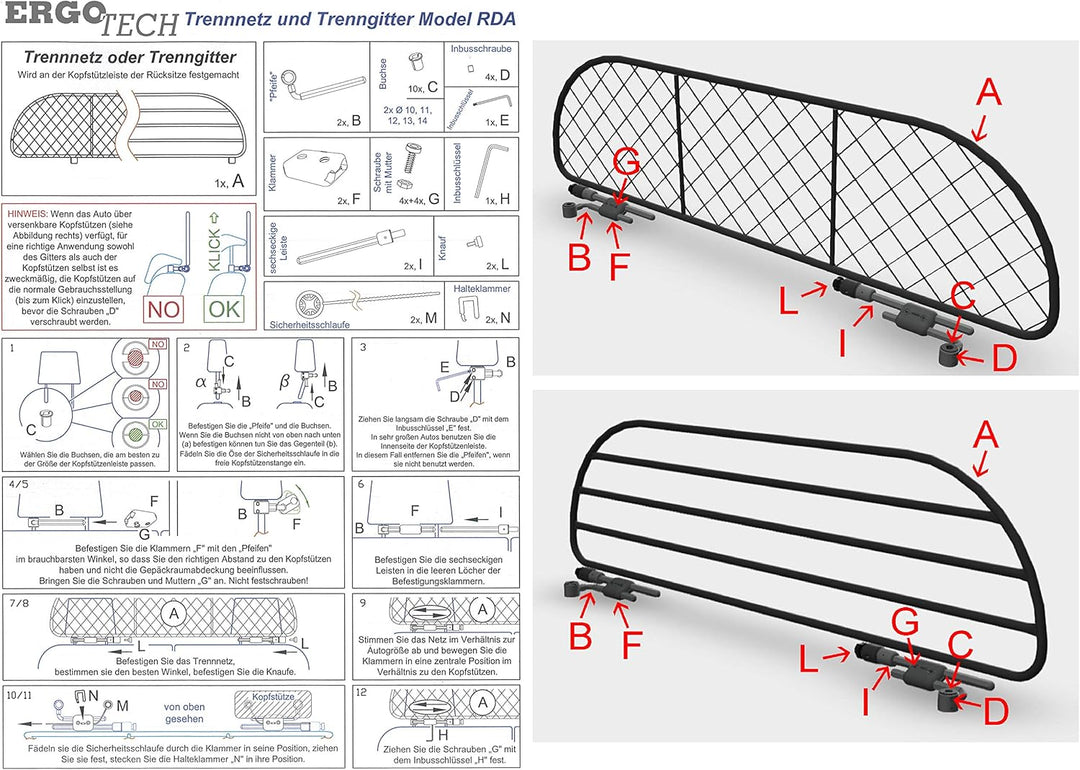 ERGOTECH Trennnetz Trenngitter Hundegitter für Toyota Verso, RDA65-M8