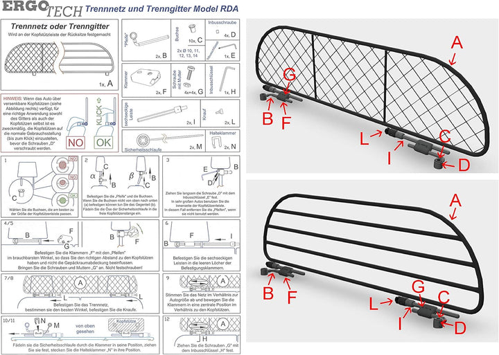 ERGOTECH Trennnetz Trenngitter Hundegitter für Toyota Verso, RDA65-M8