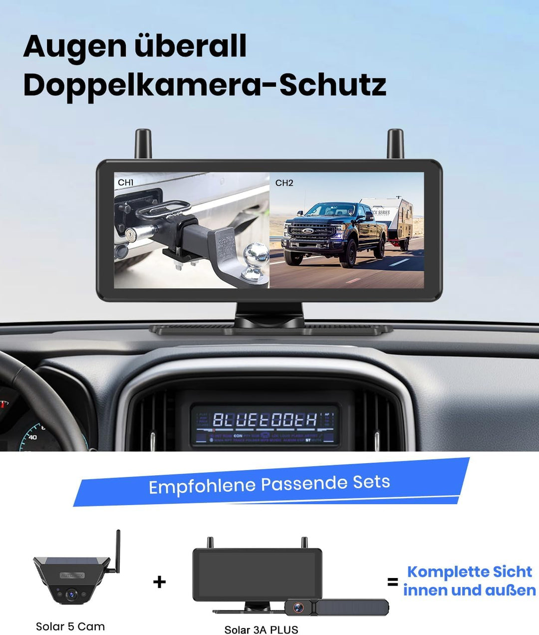AUTO-VOX Rückfahrkamera Kabellose Solar Magnetisch: 1 Min Einfache Installation, Super-IR-Nachtsicht