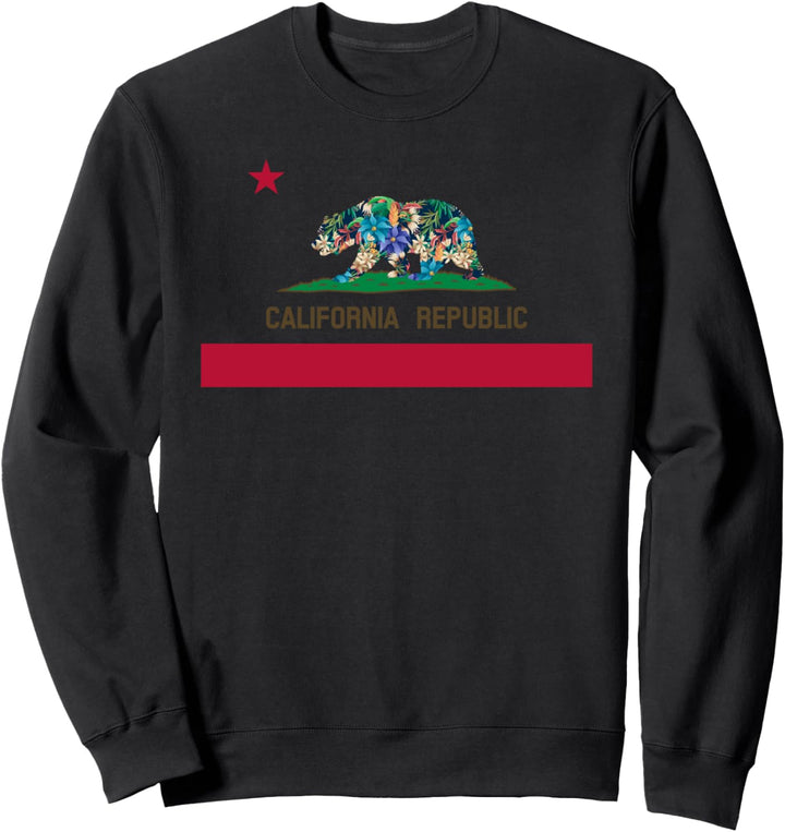 Golden State California Republic Flower Pattern Flag Sweatshirt