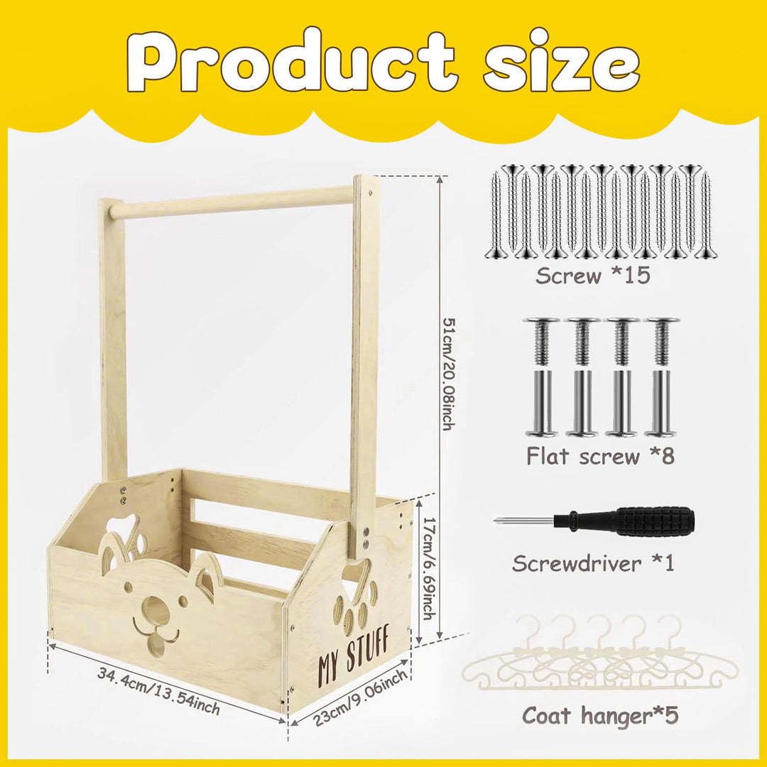 Holz Baby Geschenk Korb mit Griff, Holz Babyparty Schrank, Babykorb Geschenk mit 5 Kleiderbügel, Sho