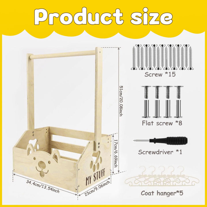 Holz Baby Geschenk Korb mit Griff, Holz Babyparty Schrank, Babykorb Geschenk mit 5 Kleiderbügel, Sho
