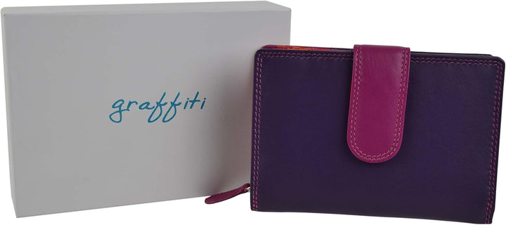 Golunski Damen Geldbörse mit Lasche und Klappe, Leder, Graffiti, Geschenkbox, China Rose, One Size S