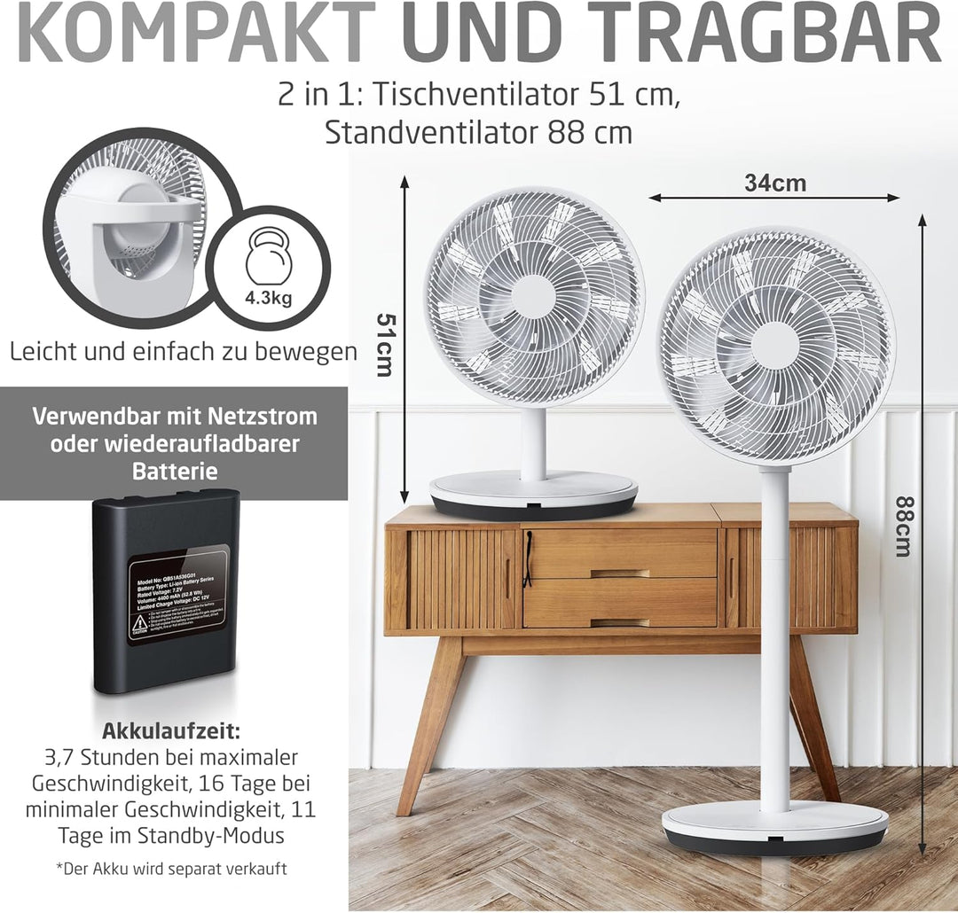 Amig - Tragbarer Ventilator GALAIR WIFI-01 Ultra Silence | Stand- oder Tischventilator | Sehr leise