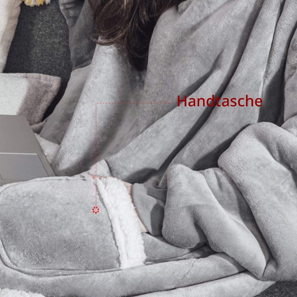 Emwwat Extra Lange Hoodie Decke, Übergrosse Sherpa Hoodie Decke für Damen und Herren, tragbare Decke