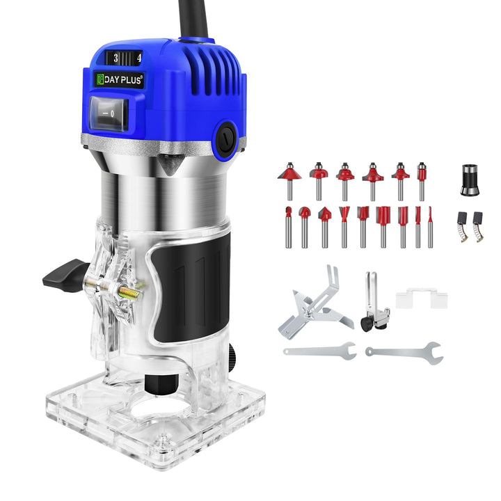 Elektrische Hand Holzfräse Kompakter Handfräser Trimmer, 4000-27000 RPM 6 variable Geschwindigkeiten