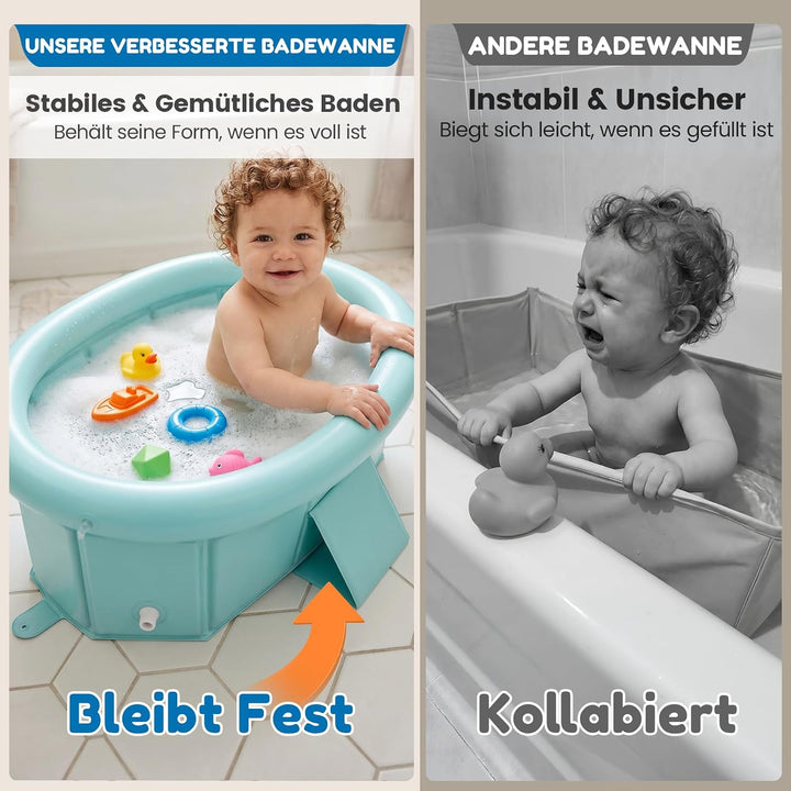 Orzbow Baby Badewanne, Faltbare Badewanne Kinder mit Aufblasbarem Oberrand, Tragbare Babybadewanne f