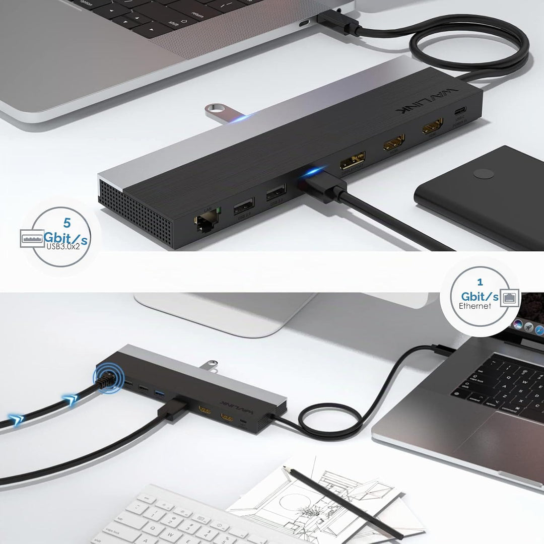 USB C Docking Station Triple Monitor, 12 in 1 USB C Hub Docking Station Dual HDMI Adapter 2 * 4K HDM