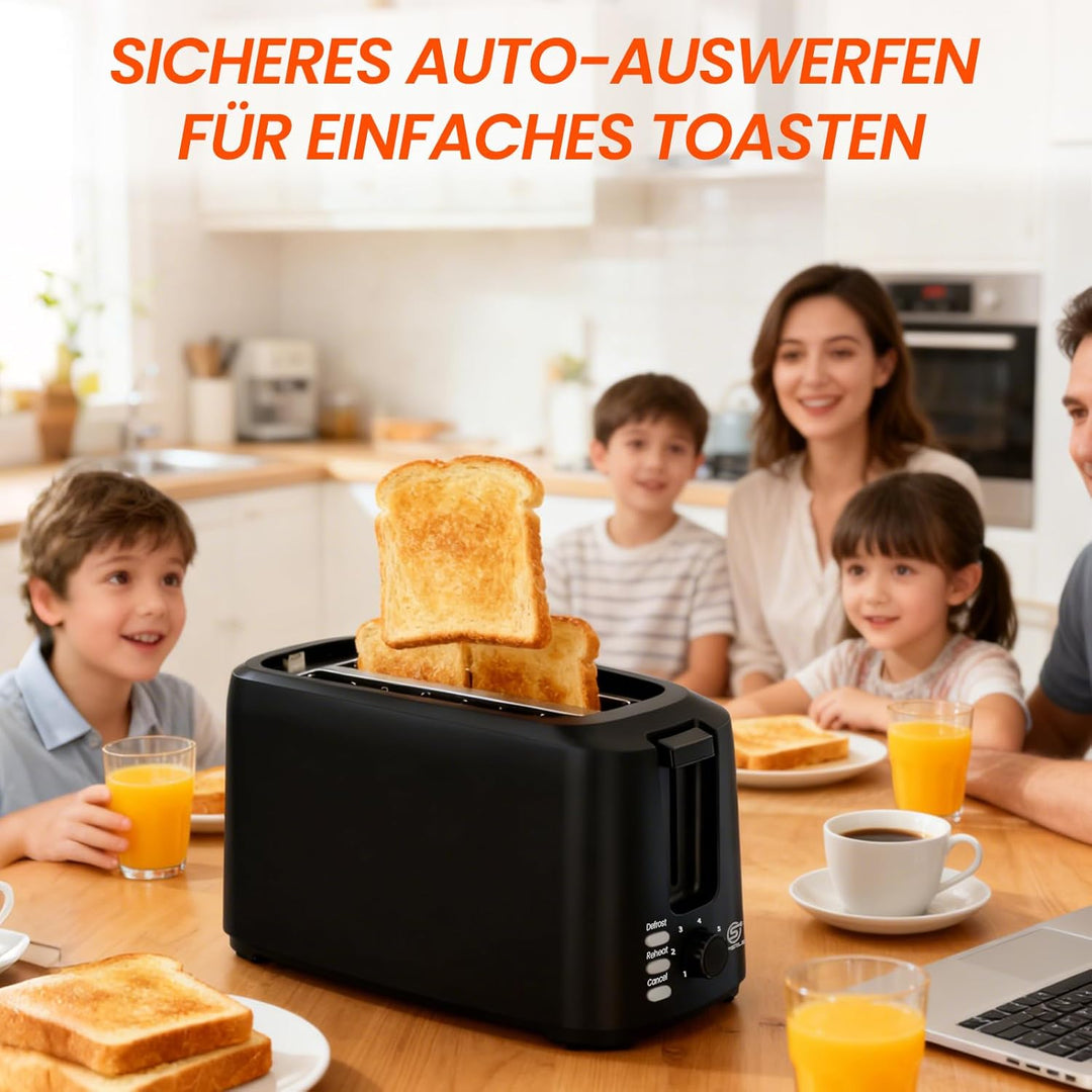 Toaster Langschlitz Toaster 4 Scheiben 7 Bräunungsstufen Auftaufunktion Aufwärmfunktion Herausnehmba