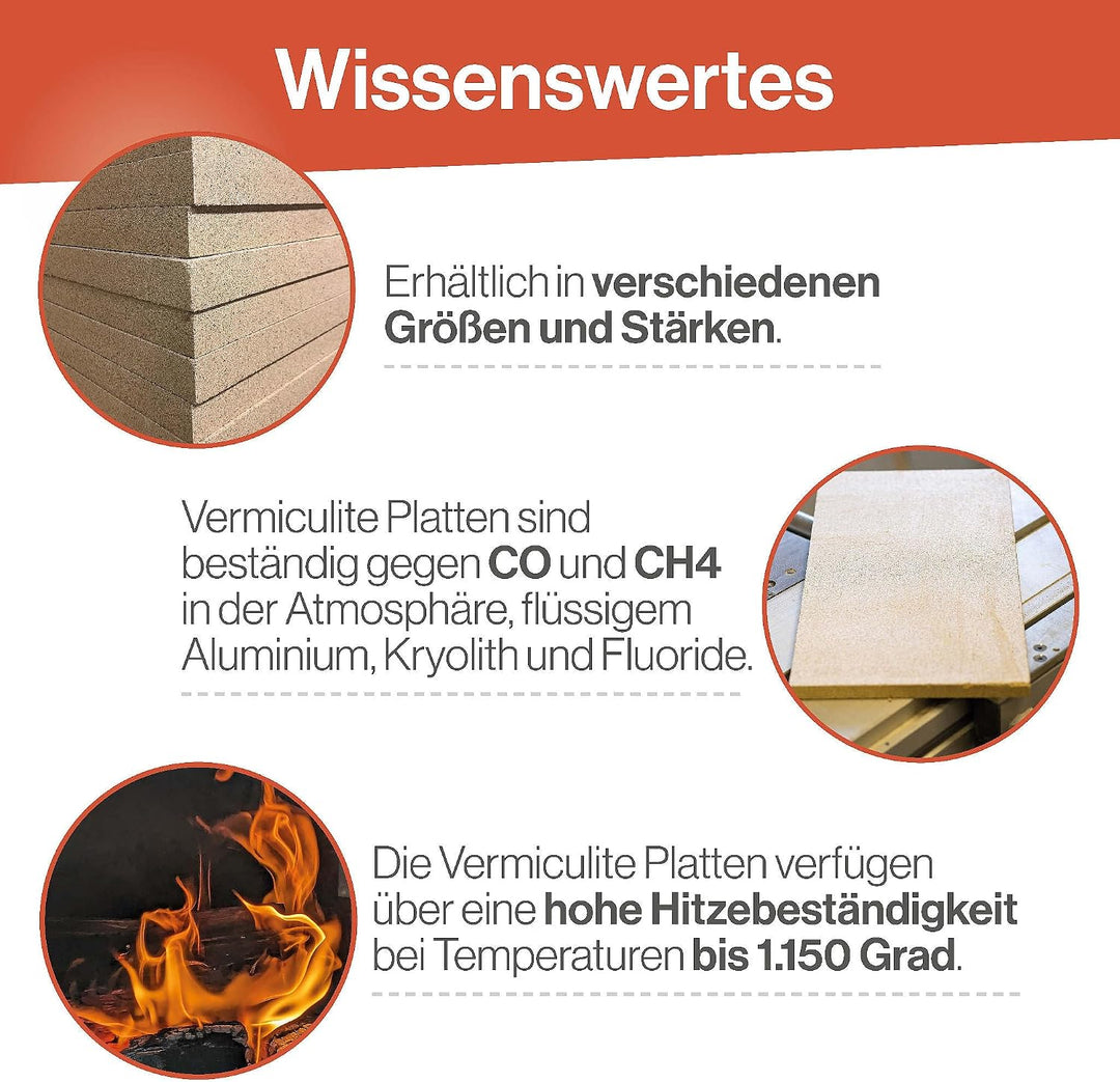 Feuerfest 123 - Vermiculite Platten 4 Stück, 300x200x20 mm, Schamotte Ersatz zur Reparatur von Feuer