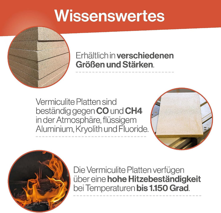Feuerfest 123 - Vermiculite Platten 4 Stück, 300x200x20 mm, Schamotte Ersatz zur Reparatur von Feuer