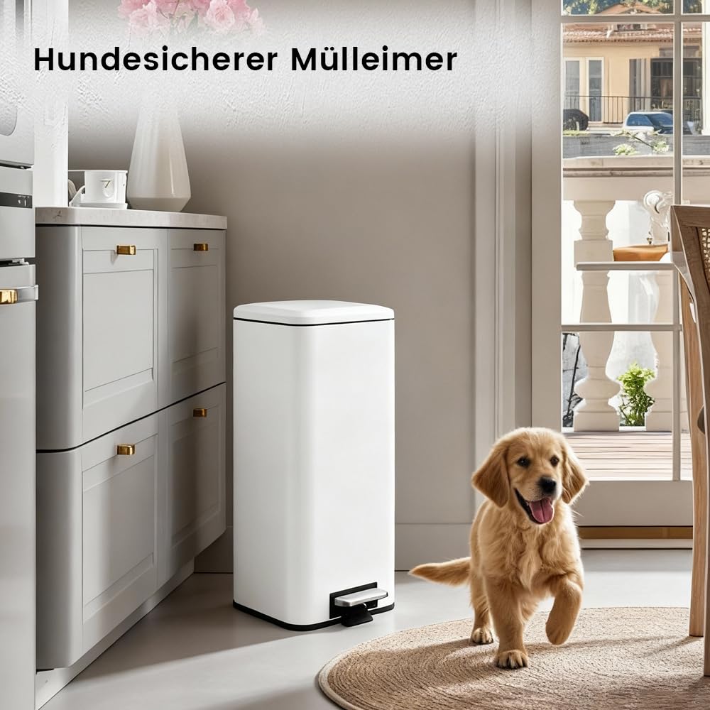 Mülleimer,30L Tretmülleimer mit Softclose Deckel,30 Liter Abfalleimer mit Fusspedal, Quadratischer T