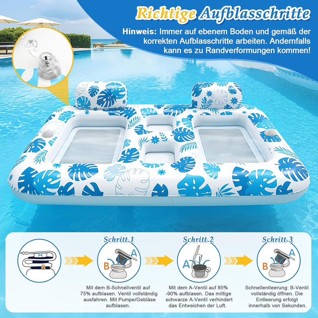 JONRRYIN Luftmatratze Pool, Doppelte Deluxe Luftmatratze Wasser Erwachsene, Gross Solarium Tanning P