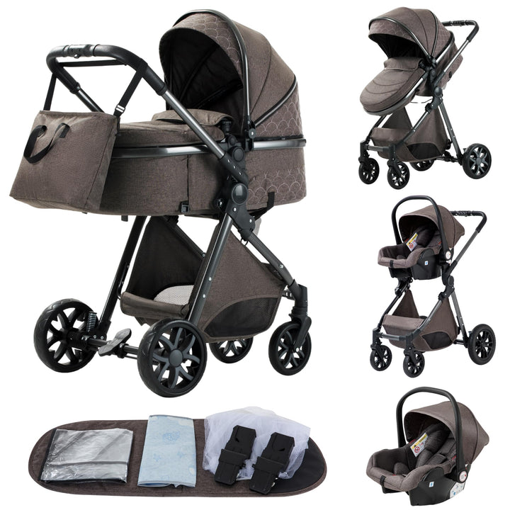 YAZOCO kinderwagen 3 in 1 Buggy Babybett Komplett Set Einem Klick Zusammenklappbarer Kinderwagen, Ko