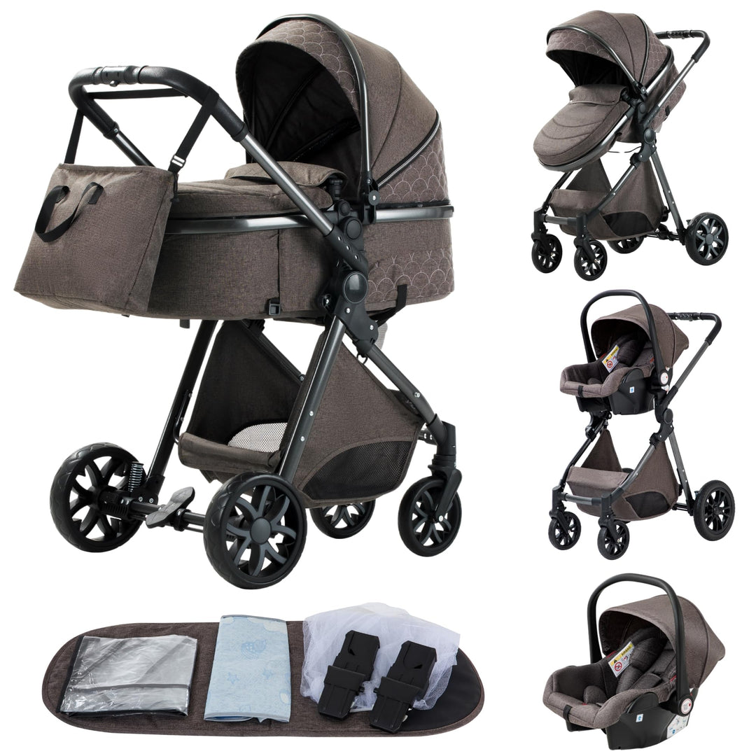YAZOCO kinderwagen 3 in 1 Zusammenklappbar kinderwagen Komplettset Becherhalter, Moskitonetz, Fussab