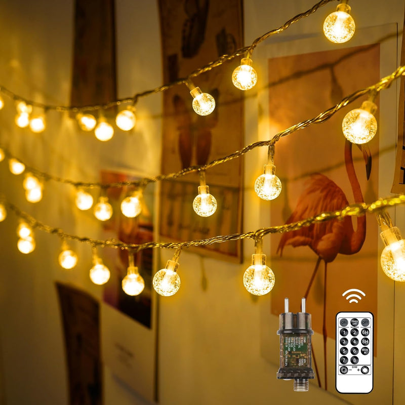 LED Lichterkette Strombetrieben,13M Lichterkette Kugel warmweiss mit Stecker für Aussen und Innen,IP