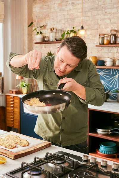 Jamie Oliver by Tefal Bratpfanne 24 cm, Antihaft, Induktion, Edelstahl, Genieteter Griff mit Silikon