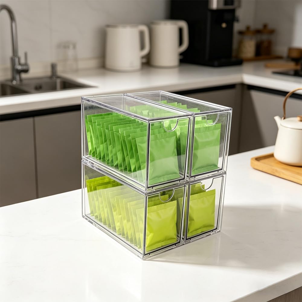 4pcs Kosmetik Organizer Schubladen, Acryl schubladen organizer bad Stapelbar 2, 2