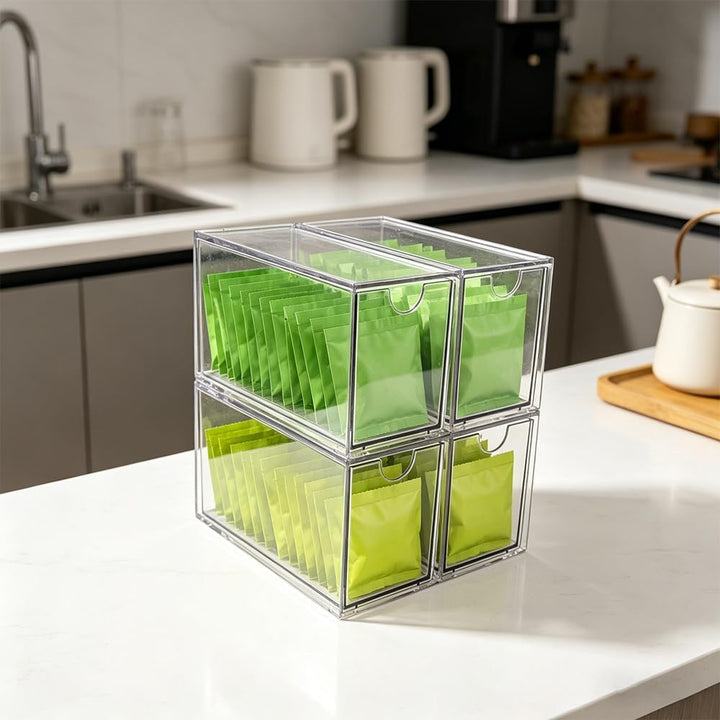 4pcs Kosmetik Organizer Schubladen, Acryl schubladen organizer bad Stapelbar 2, 2