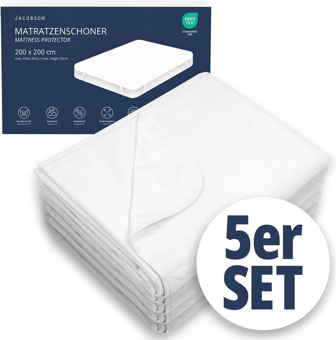 JACOBSON Matratzenschoner 200 x 200 cm - 5er Set - wasserdichte Matratzenauflage - atmungsaktiver Ma