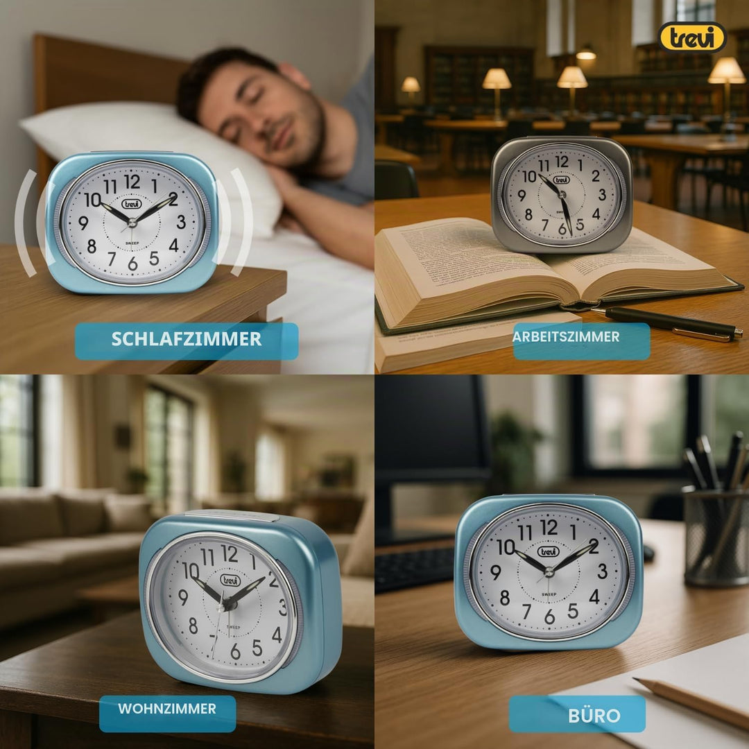 Trevi Retro Nachttisch/Reisewecker mit LED-Hintergrundbeleuchtung und leisem Sweep-Sekundenzeiger, K
