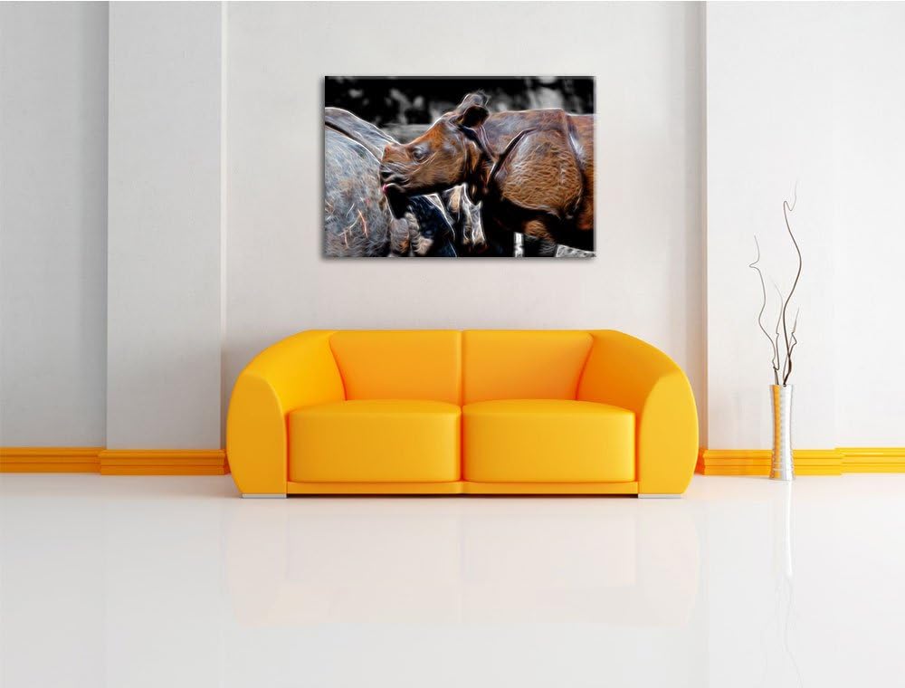 junges Nashorn schwarz/weiss Deluxe Format: 100x70 cm auf Leinwand, XXL riesige Bilder fertig gerahm
