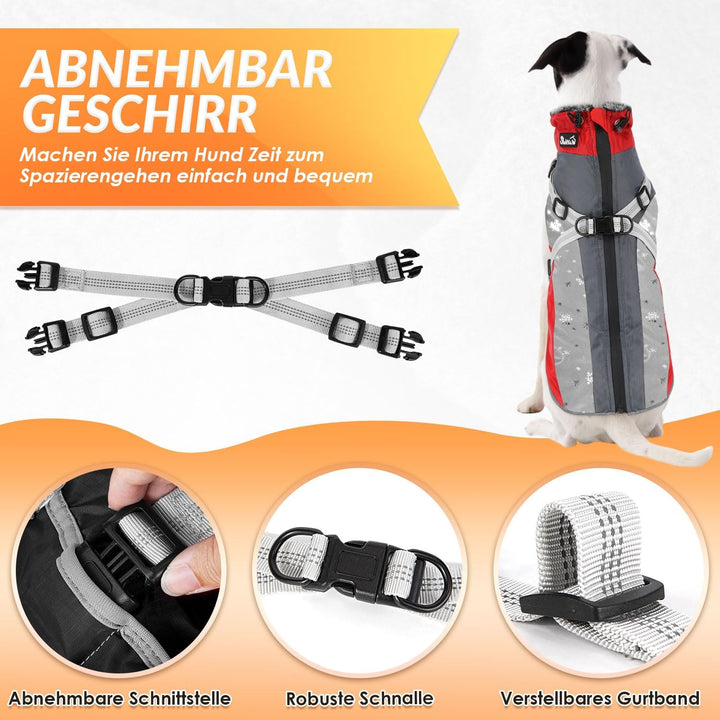 Eyein Hundemantel Winter mit Geschirr, Wasserfest Winddicht Reflektierend XS Rot, XS Rot