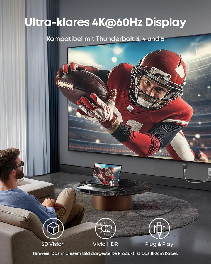 Anker Nano USB-C auf HDMI-Kabel Adapter mit 140W PD Schnelllade-Port, 4K@60Hz HDMI auf USB-C Kabel,