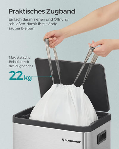 SONGMICS Müllbeutel mit Zugband, Müllsäcke für 50 Liter Mülleimer, Mülltüten für Küchenmülleimer, Co