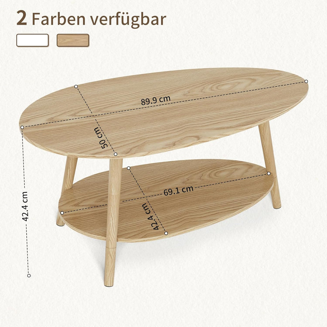 Table Basse, Massivholz Teetisch, Oval Doppelschicht Couchtisch, Runder Tisch für das Wohnzimmer, Co